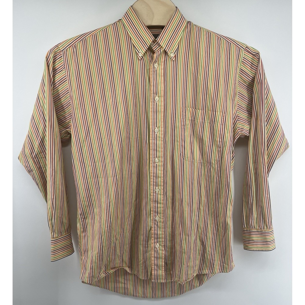 Burberry Button Down Shirt Mens Medium Vertical Striped USA Made Multicolor